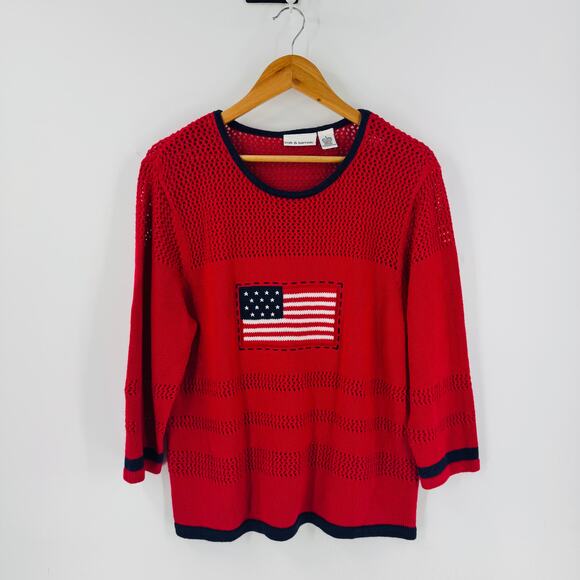 Vintage Croft & Barrow American Flag Knit Sweater Red Patriotic USA Size Large - Picture 1 of 7